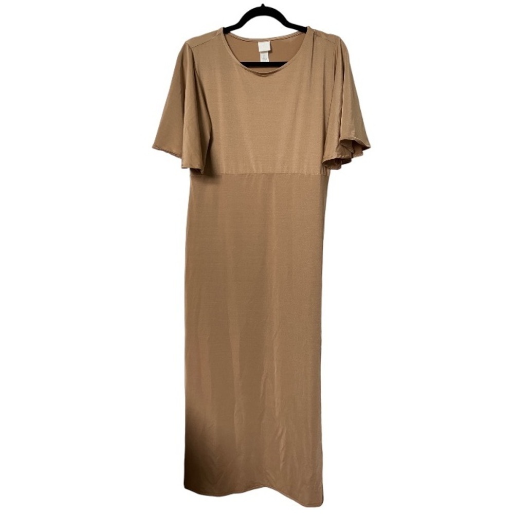 H&M Tan Flutter Sleeve Stretch Maxi Dress
